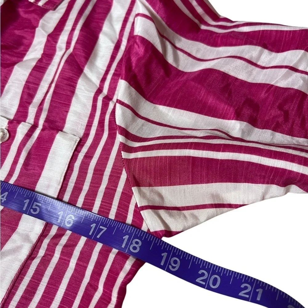 Vintage 80s Pink White Striped Button Up Blouse Women’s Size 12 Retro